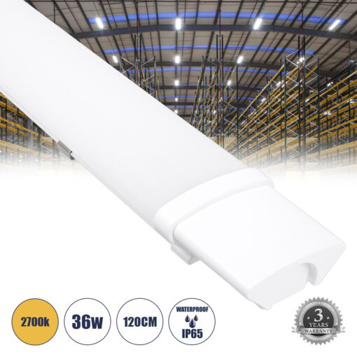 GloboStar® GloboStar® 60166 LED Γραμμικό Βιομηχανικό Φωτιστικό Tri-Proof 120cm 36W 3916lm 120° AC 220-240V Αδιάβροχο IP65 Μ120 x Π6 x Υ4cm Θερμό Λευκό 2700K - 3 Χρόνια Εγγύηση