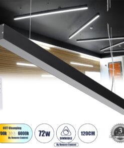 GloboStar® GLOBOSTAR® ORION 61030-P Μοντέρνο Γραμμικό Κρεμαστό Φωτιστικό Οροφής LED 72W 8600lm 120° AC 220-240V IP20 Ρυθμιζόμενο Λευκό CCT με Χειριστήριο από 2700K έως 6000K Dimmable - Lumileds SMD Chip - Μαύρο Ματ - Μ120 x Π5.5 x Υ7cm - 3 Χρόνια Εγγύηση