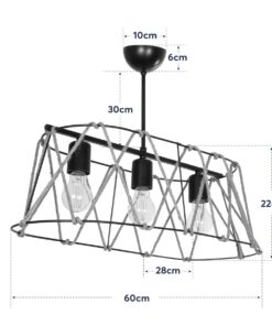 GLOBOSTAR® GATSBY 203-0006 Vintage Κρεμαστό Φωτιστικό Οροφής με Ντουί 3 x E27 AC 220-240V IP20 - Μαύρο & Μπεζ - Μ60 x Π28 x Υ22cm 18 68a740 203 0006 9