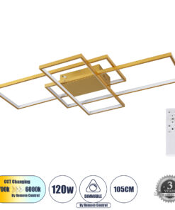 GloboStar® GLOBOSTAR® QUADRA 61390 Μοντέρνο Φωτιστικό Οροφής LED 120W 14400lm 120° AC 220-240V IP20 Ρυθμιζόμενο Λευκό CCT με Χειριστήριο από 2700K έως 6000K Dimmable - Lumileds SMD Chip - Χρυσό Βούρτσας - Μ105 x Π60 x Υ19cm - 3 Χρόνια Εγγύηση