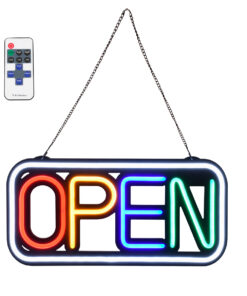 GloboStar® GloboStar® 85857 Φωτιστικό Ταμπέλα Φωτεινή Επιγραφή NEON LED Σήμανσης Animated Square OPEN 30W AC 230V με Διακόπτη On/Off και Ασύρματο Χειριστήριο IR Λευκό - Κόκκινο - Πράσινο - Κίτρινο - Γαλάζιο