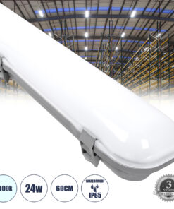 GloboStar® GloboStar® 60170 LED Γραμμικό Βιομηχανικό Φωτιστικό Tri-Proof 60cm 24W 2785lm 120° AC 220-240V Αδιάβροχο IP65 Μ60 x Π10.5 x Υ8cm Ψυχρό Λευκό 6000K - 3 Χρόνια Εγγύηση