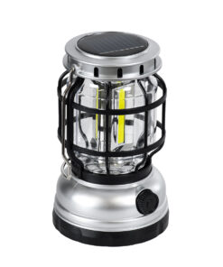 Alternative view of GloboStar® 69932 Αυτόνομο Ηλιακό Επαναφορτιζόμενο Φανάρι Camping LED 5W με Επαναφορτιζόμενη Μπαταρία 18650 1200mAh Li-ion - Power Bank - Αδιάβροχο IP54 - Dimmable - Μαύρο Ασημί - Ψυχρό Λευκό 6000K Φ10.2 x Υ16cm