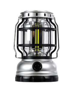 GloboStar® 69932 Αυτόνομο Ηλιακό Επαναφορτιζόμενο Φανάρι Camping LED 5W με Επαναφορτιζόμενη Μπαταρία 18650 1200mAh Li-ion - Power Bank - Αδιάβροχο IP54 - Dimmable - Μαύρο Ασημί - Ψυχρό Λευκό 6000K Φ10.2 x Υ16cm 12 69932 3