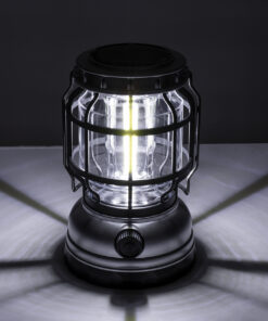 GloboStar® 69932 Αυτόνομο Ηλιακό Επαναφορτιζόμενο Φανάρι Camping LED 5W με Επαναφορτιζόμενη Μπαταρία 18650 1200mAh Li-ion - Power Bank - Αδιάβροχο IP54 - Dimmable - Μαύρο Ασημί - Ψυχρό Λευκό 6000K Φ10.2 x Υ16cm 17 69932 8