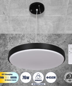 GloboStar® GLOBOSTAR® CASPER 61019 Μοντέρνο Κρεμαστό Φωτιστικό Οροφής LED 76W 8372lm 120° AC 220-240V IP20 Ρυθμιζόμενο Λευκό CCT με Χειριστήριο από 2700K έως 6000K Dimmable - Lumileds SMD Chip - Μαυρό - Μ45 x Π45 x Υ5.5cm - 3 Χρόνια Εγγύηση