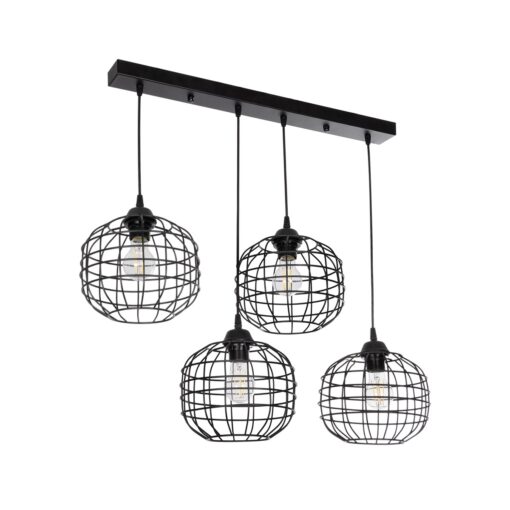 GloboStar® GLOBOSTAR® PULSAR 201-0103 Vintage Κρεμαστό Φωτιστικό Οροφής με Ντουί 4 x E27 AC 220-240V IP20 - Μαύρο - Μ80 x Π22 x Υ46cm