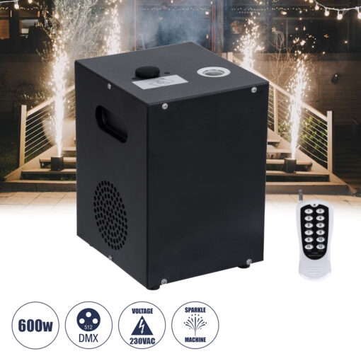 GloboStar® GloboStar® 51148 SIRENS Επαγγελματική Επιδαπέδια Μηχανή Cold Sparkle Machine - Fountain Εφέ με Άκαυστες Σπίθες 600W AC 220V-240V DMX512 Display on Body - Μαύρο - L18 x W16.5 x H24cm