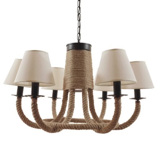 GloboStar® GLOBOSTAR® VERONE 10001020 Vintage Κρεμαστό Φωτιστικό Οροφής με Ντουί 6 x E14 AC 220-240V IP20 - Μπεζ - Μ65 x Π65 x Υ45cm