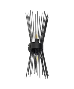 GloboStar® GloboStar® HORN 203-0043 Vintage Επιτοίχιο Φωτιστικό Απλίκα Δίφωτο 2 x E14 IP20 Μαύρο Μέταλλο - Μ14 x Π17 x Υ44.5cm