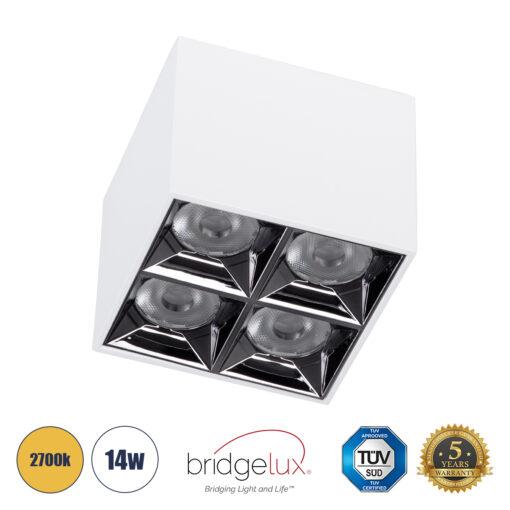 GloboStar® GloboStar® LUMINAR SUPERIOR 60335 Επιφανειακό LED Spot Downlight TrimLess 14W 1890lm 36° AC 220-240V IP20 Μ8.2 x Π8.2 x Υ6.6cm - Λευκό με Κάτοπτρο Χρωμίου - Θερμό Λευκό 2700K - Bridgelux High Lumen Chip Gen2 - TÜV Certified Driver - 5 Years Warranty