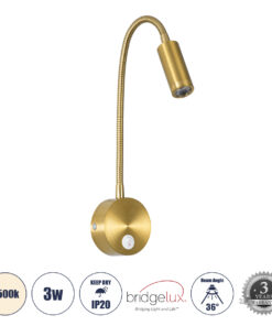 GloboStar® GloboStar® GOOSE 60880 Μοντέρνο Φωτιστικό Τοίχου - Απλίκα Ξενοδοχείου Bed Side LED 3W 300lm 36° AC 220-240V - Reading Light - Μ6.5 x Π15 x Υ24.5cm - Φυσικό Λευκό 4500K - Χρυσό Πλατίνα - 3 Xρόνια Εγγύηση