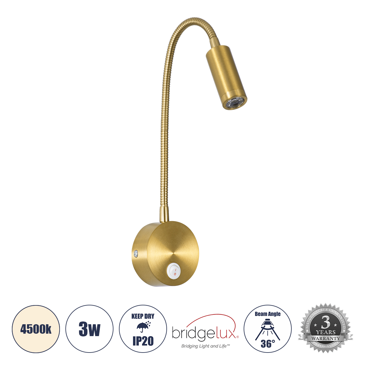 GloboStar® GOOSE 60880 Μοντέρνο Φωτιστικό Τοίχου - Απλίκα Ξενοδοχείου Bed Side LED 3W 300lm 36° AC 220-240V - Reading Light - Μ6.5 x Π15 x Υ24.5cm - Φυσικό Λευκό 4500K - Χρυσό Πλατίνα - 3 Xρόνια Εγγύηση 3 GloboStar® GloboStar® GOOSE 60880 Μοντέρνο Φωτιστικό Τοίχου - Απλίκα Ξενοδοχείου Bed Side LED 3W 300lm 36° AC 220-240V - Reading Light - Μ6.5 x Π15 x Υ24.5cm - Φυσικό Λευκό 4500K - Χρυσό Πλατίνα - 3 Xρόνια Εγγύηση