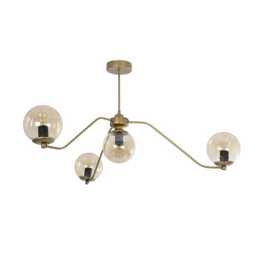 GloboStar® GloboStar® SUNRAY 201-0110 Vintage Φωτιστικό Οροφής Μπάλα Πολύφωτο 4 x E27 IP20 Χρυσό Μέταλλο με Μελί Γυαλί - Μ100 x Π100 x Υ26cm