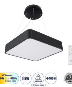 GloboStar® GLOBOSTAR® KAMALA 61206-P Μοντέρνο Κρεμαστό Φωτιστικό Οροφής LED 67W 7370lm 120° AC 220-240V IP20 Ρυθμιζόμενο Λευκό CCT με Χειριστήριο από 2700K έως 6000K Dimmable - Lumileds SMD Chip - Μαύρο - Μ40 x Π40 x Υ8cm - 3 Χρόνια Εγγύηση