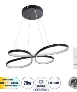 GloboStar® GLOBOSTAR® BUTTERFLY 61391 Μοντέρνο Κρεμαστό Φωτιστικό Οροφής LED 75W 8400lm 300° AC 220-240V IP20 Ρυθμιζόμενο Λευκό CCT με Χειριστήριο από 2700K έως 6000K Dimmable - Lumileds SMD Chip - Μαύρο - Μ70 x Π55 x Υ4cm - 3 Χρόνια Εγγύηση
