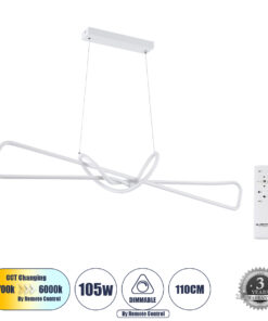 GloboStar® GLOBOSTAR® DOLORES 61280 Μοντέρνο Κρεμαστό Φωτιστικό Οροφής LED 105W 11760lm 300° AC 220-240V IP20 Ρυθμιζόμενο Λευκό CCT με Χειριστήριο από 2700K έως 6000K Dimmable - Lumileds SMD Chip - Λευκό - Μ110 x Π17 x Υ17.5cm - 3 Χρόνια Εγγύηση