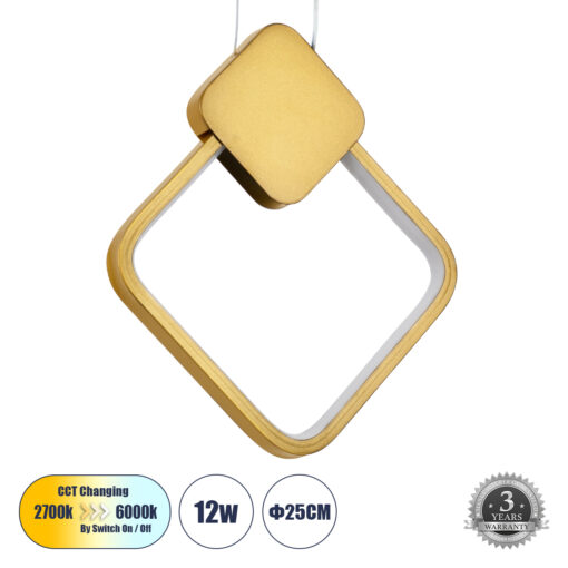 GloboStar® GLOBOSTAR® MARY 61084 Μοντέρνο Κρεμαστό Φωτιστικό Οροφής LED 12W 1440lm 300° AC 220-240V IP20 Ρυθμιζόμενο Λευκό CCT με On/Off 2700K/4500K/6000K - Lumileds SMD Chip - Χρυσό Βούρτσας - Μ20 x Π2.3 x Υ28.5cm - 3 Χρόνια Εγγύηση