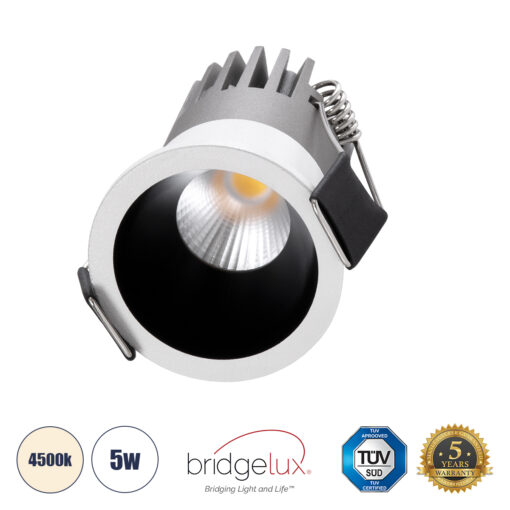 GloboStar® GloboStar® MICRO-S 60234 Χωνευτό LED Spot Downlight TrimLess Φ4cm 5W 650lm 38° AC 220-240V IP20 Φ4 x Υ5.9cm - Στρόγγυλο - Λευκό με Μαύρο Κάτοπτρο - Φυσικό Λευκό 4500K - Bridgelux COB - 5 Years Warranty