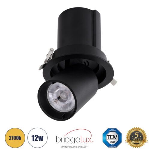GloboStar® GloboStar® VIRGO-M 60309 Χωνευτό LED Spot Downlight TrimLess Φ11cm 12W 1500lm 36° AC 220-240V IP20 Φ11cm x Υ11.5cm - Στρόγγυλο - Μαύρο - Θερμό Λευκό 2700K - Bridgelux COB - 5 Years Warranty