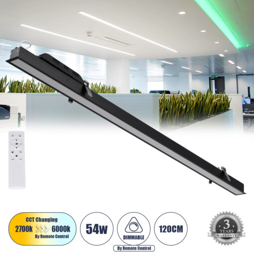 GloboStar® GloboStar® LUCA 61032 Γραμμικό Χωνευτό Φωτιστικό Linear LED CCT 54W 6500lm 120° AC 220-240V Μ121.5 x Π5 x Υ4cm - Εναλλαγή Φωτισμού μέσω Τηλεχειριστηρίου All In One Ψυχρό 6000k+Φυσικό 4500k+Θερμό 2700k Dimmable - Μαύρο - 3 Years Warranty