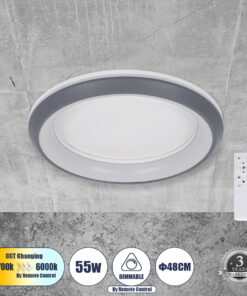GloboStar® GloboStar® MELINA 61042 Πλαφονιέρα Οροφής Κύκλος LED CCT 55W 6376lm 120° AC 220-240V - Εναλλαγή Φωτισμού μέσω Τηλεχειριστηρίου All In One Ψυχρό Λευκό 6000k+Φυσικό Λευκό 4500k+Θερμό Λευκό 2700k Dimmable Φ48cm - Γκρι Ανθρακί - 3 Years Warranty