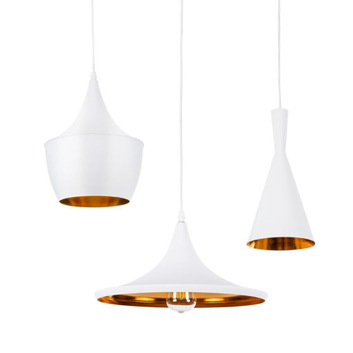 GloboStar® GLOBOSTAR® SHANGHAI 01026 Μοντέρνο Κρεμαστό Φωτιστικό Οροφής με Ντουί 3 x E27 AC 220-240V IP20 - Λευκό & Χρυσό - Μ79.5 x Π79.5 x Υ38cm - Σετ 3 Τεμαχίων