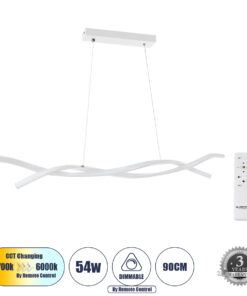 GloboStar® GLOBOSTAR® MORALES 61276 Μοντέρνο Κρεμαστό Φωτιστικό Οροφής LED 54W 6048lm 300° AC 220-240V IP20 Ρυθμιζόμενο Λευκό CCT με Χειριστήριο από 2700K έως 6000K Dimmable - Lumileds SMD Chip - Λευκό Ματ - Μ90 x Π14 x Υ14cm - 3 Χρόνια Εγγύηση