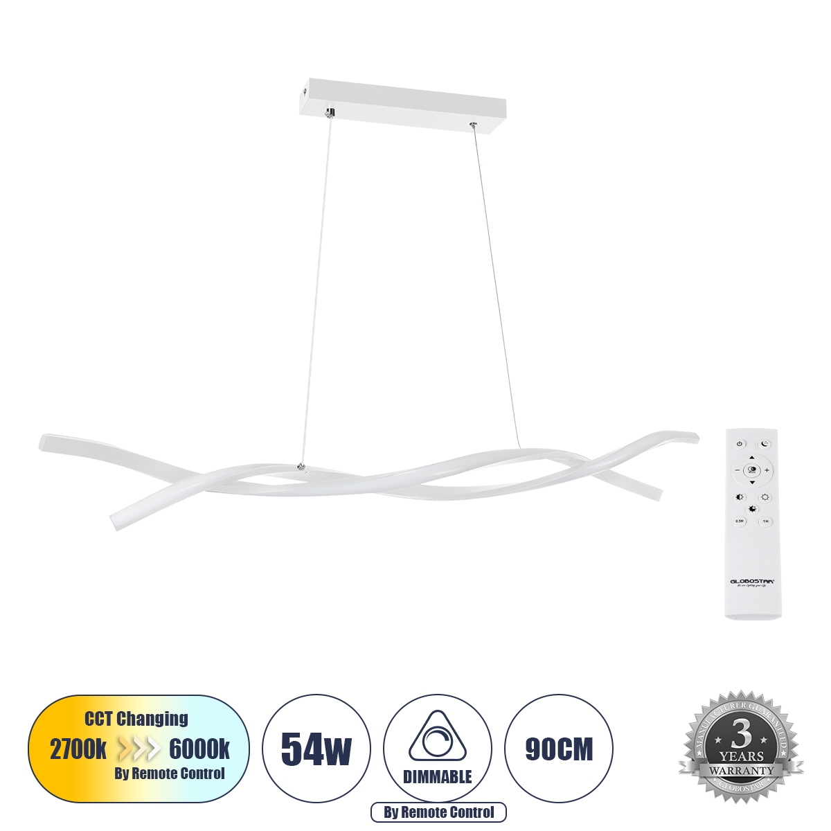GLOBOSTAR® MORALES 61276 Μοντέρνο Κρεμαστό Φωτιστικό Οροφής LED 54W 6048lm 300° AC 220-240V IP20 Ρυθμιζόμενο Λευκό CCT με Χειριστήριο από 2700K έως 6000K Dimmable - Lumileds SMD Chip - Λευκό Ματ - Μ90 x Π14 x Υ14cm - 3 Χρόνια Εγγύηση 3 GloboStar® GLOBOSTAR® MORALES 61276 Μοντέρνο Κρεμαστό Φωτιστικό Οροφής LED 54W 6048lm 300° AC 220-240V IP20 Ρυθμιζόμενο Λευκό CCT με Χειριστήριο από 2700K έως 6000K Dimmable - Lumileds SMD Chip - Λευκό Ματ - Μ90 x Π14 x Υ14cm - 3 Χρόνια Εγγύηση