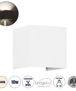 GloboStar® GloboStar® AXIS-S 60563 Φωτιστικό Τοίχου - Απλίκα Αρχιτεκτονικού Φωτισμού Εσωτερικού/Εξωτερικού Χώρου Up & Down LED 10W 1200lm 10 έως 60° AC 220-240V Αδιάβροχο IP65 Μ10 x Π10 x Υ10cm - Φυσικό Λευκό 4500K - Λευκό - Bridgelux Chip - 3 Years Warranty