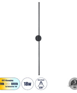 GloboStar® GLOBOSTAR® DIADEM 61333 Μοντέρνο Φωτιστικό Τοίχου - Απλίκα LED 18W 2160lm 120° AC 220-240V IP20 Ρυθμιζόμενο Λευκό CCT με On/Off 2700K/4500K/6000K - Lumileds SMD Chip - Μαύρο Ματ - Μ10 x Π4 x Υ120cm - 3 Χρόνια Εγγύηση