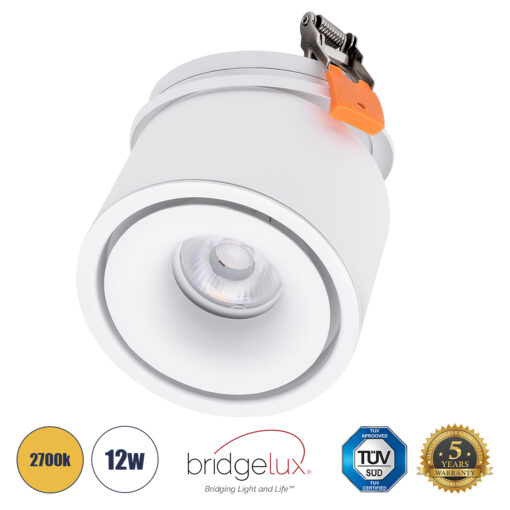 GloboStar® GloboStar® OMEGA-R 60295 Χωνευτό LED Spot Downlight TrimLess Φ10cm 12W 1500lm 36° AC 220-240V IP20 Φ10 x Υ8.2cm - Στρόγγυλο - Λευκό - Θερμό Λευκό 2700K - Bridgelux COB - 5 Years Warranty