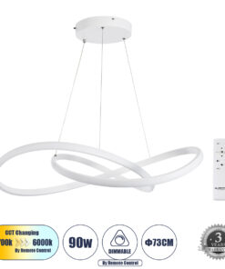 GloboStar® GLOBOSTAR® DEXTER 60914 Μοντέρνο Κρεμαστό Φωτιστικό Οροφής LED 90W 10080lm 300° AC 220-240V IP20 Ρυθμιζόμενο Λευκό CCT με Χειριστήριο από 2700K έως 6000K Dimmable - Lumileds SMD Chip - Λευκό - Μ73 x Π73 x Υ16cm - 3 Χρόνια Εγγύηση