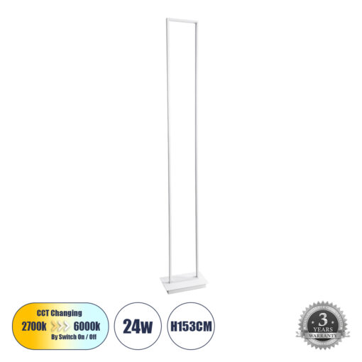GloboStar® GloboStar® CORNELIE 60464 Μοντέρνο Επιδαπέδιο Φωτιστικό LED 24W 2640lm 200° AC 220-240V IP20 Ρυθμιζόμενο Λευκό CCT με Διακόπτη On/Off από 2700K έως 6000K - Λευκό - Μ26 x Π16 x Υ153cm - 3 Χρόνια Εγγύηση