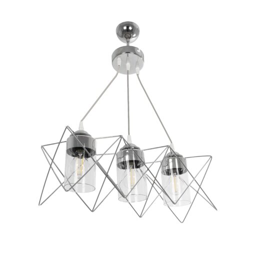 GloboStar® GLOBOSTAR® PLEX 202-0039 Μοντέρνο Κρεμαστό Φωτιστικό Οροφής με Ντουί 3 x E27 AC 220-240V IP20 - Ασημί & Διάφανο - Μ56 x Π17 x Υ24cm