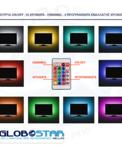 GloboStar® 70406 Σετ Ταινία TV Kit LED RGB SMD 5050 2m (4x50CM) 14.4W/2m 60LED/2m 1454lm/2m 120° USB DC 5V Οπίσθιου Κρυφού Φωτισμού για Τηλεόραση με Ασύρματο Τηλεχειριστήριο Αδιάβροχο IP65 RGB 21 70406 12