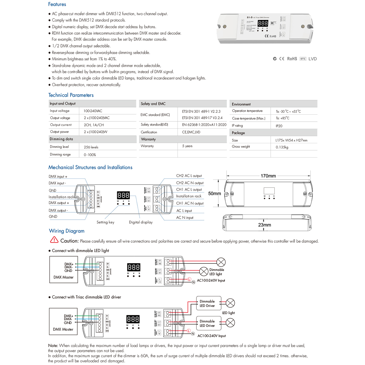 GLOBOSTAR® SKYDANCE-S1-D 70671 AC Trailing Edge DMX Dimmer με 2 x 1A 240W Κανάλια AC 220-240V 2A 480W Max IP20 - DMX512 & RDM - Μ16.7 x Π5 x Υ2.4cm - 5 Χρόνια Εγγύηση 7 GLOBOSTAR® SKYDANCE-S1-D 70671 AC Trailing Edge DMX Dimmer με 2 x 1A 240W Κανάλια AC 220-240V 2A 480W Max IP20 - DMX512 & RDM - Μ16.7 x Π5 x Υ2.4cm - 5 Χρόνια Εγγύηση - Image 5
