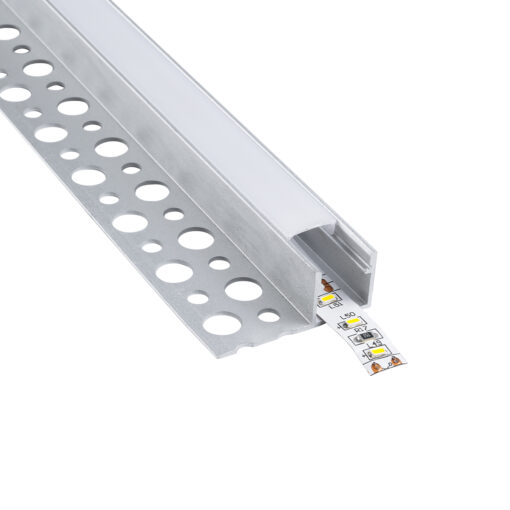 GloboStar® GLOBOSTAR® ALP-PLASTERIN GYPSO 70834-3M Χωνευτό Τερματικό Προφίλ Αλουμινίου Ειδικό για Γυψοσανίδα με Λευκό Γαλακτερό Πατητό Κάλυμμα για Ταινίες LED IP20 - Ασημί & Λευκό - Μ300 x Π3.3 x Υ1.5cm - Πακέτο 5 Τεμαχίων