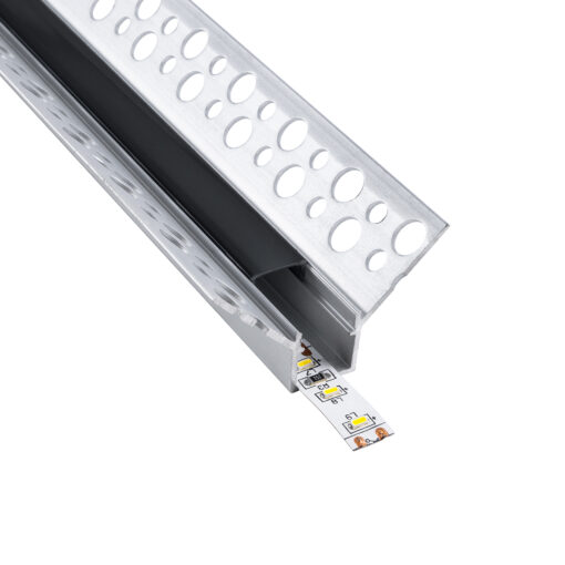 GloboStar® GloboStar® PLASTERBOARD-PROFILE 70837-3M Προφίλ Αλουμινίου - Βάση & Ψύκτρα Ταινίας LED με Μαύρο Φιμέ Κάλυμμα - Χωνευτή Γωνιακή Χρήση σε Εσωτερική Γωνία Γυψοσανίδας - Trimless - Πατητό Κάλυμμα - Ασημί - 3 Μέτρα - Πακέτο 5 Τεμαχίων - Μ300 x Π3.1 x Υ1.3cm