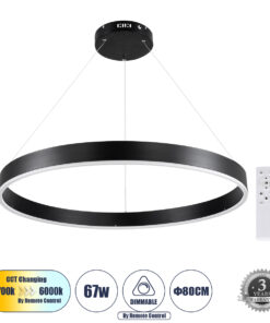 GloboStar® GLOBOSTAR® VENOM 61179 Μοντέρνο Κρεμαστό Φωτιστικό Οροφής LED 67W 7863lm 120° AC 220-240V IP20 Ρυθμιζόμενο Λευκό CCT με Χειριστήριο από 2700K έως 6000K Dimmable - Lumileds SMD Chip - Μαύρο Ματ - Μ80 x Π80 x Υ6.5cm - 3 Χρόνια Εγγύηση