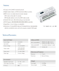 GloboStar® 71449 D12 SKYDANCE DC DMX & RDM Dimmer Din Rail Ράγας High Speed Controller / Decoder / Master 12 Καναλιών DC 12-24V 12 x 5A 120W - Max 60.5A 1440W - IP20 Μ15.5 x Π9 x Υ6cm - 5 Years Warranty 15 71449 8