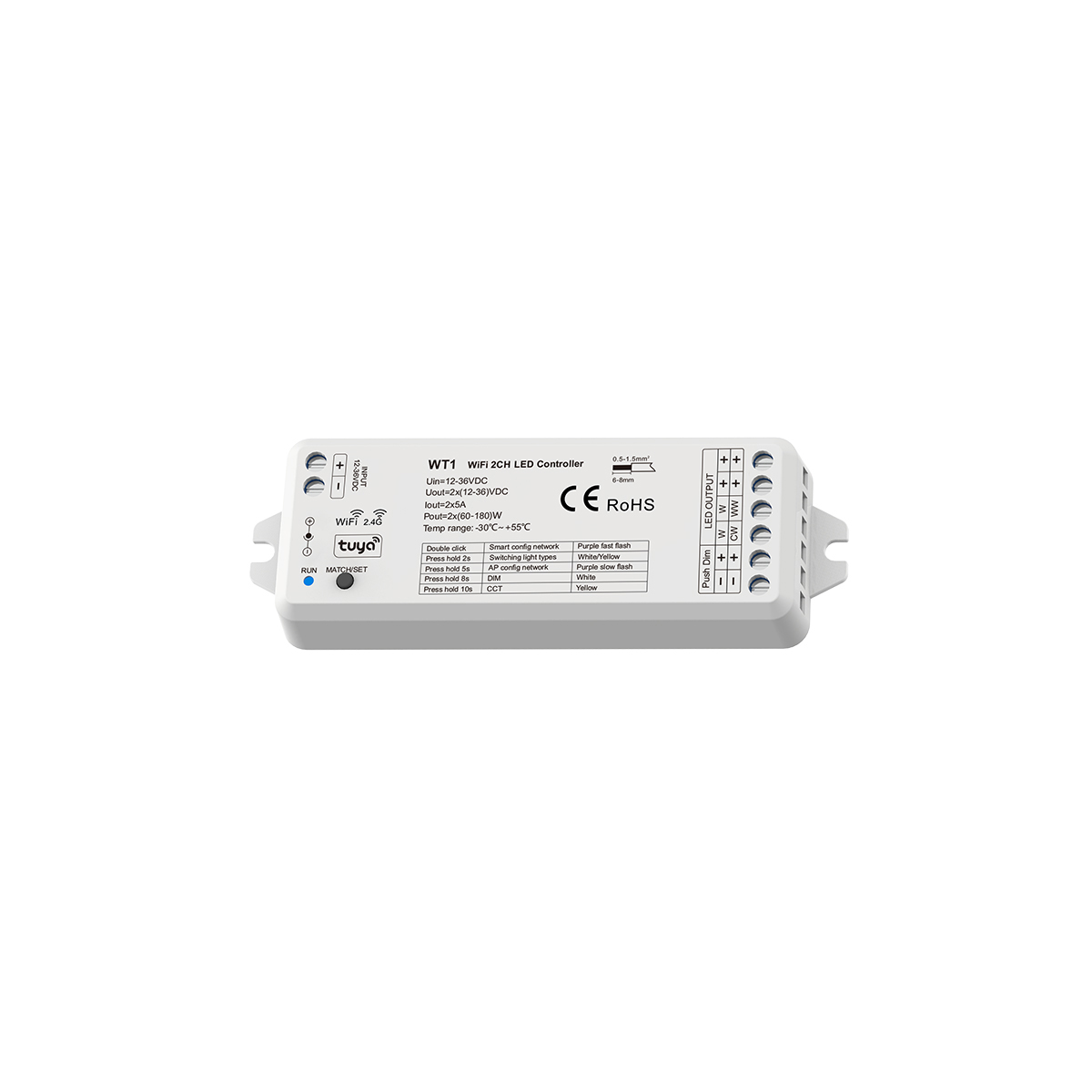 GloboStar® 71468 WT1 SKYDANCE DC WiFi & RF 2.4Ghz Dimmer High Speed Controller 2 Καναλιών DC 12-36V 2 x 5A 180W - Max 10A 180W - IP20 Μ11.5 x Π3.5 x Υ2cm - 5 Years Warranty 8 GloboStar® 71468 WT1 SKYDANCE DC WiFi & RF 2.4Ghz Dimmer High Speed Controller 2 Καναλιών DC 12-36V 2 x 5A 180W - Max 10A 180W - IP20 Μ11.5 x Π3.5 x Υ2cm - 5 Years Warranty - Image 6