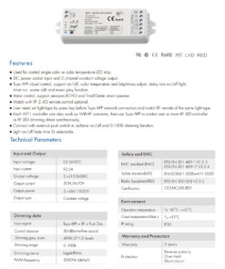 GloboStar® 71468 WT1 SKYDANCE DC WiFi & RF 2.4Ghz Dimmer High Speed Controller 2 Καναλιών DC 12-36V 2 x 5A 180W - Max 10A 180W - IP20 Μ11.5 x Π3.5 x Υ2cm - 5 Years Warranty 17 71468 8