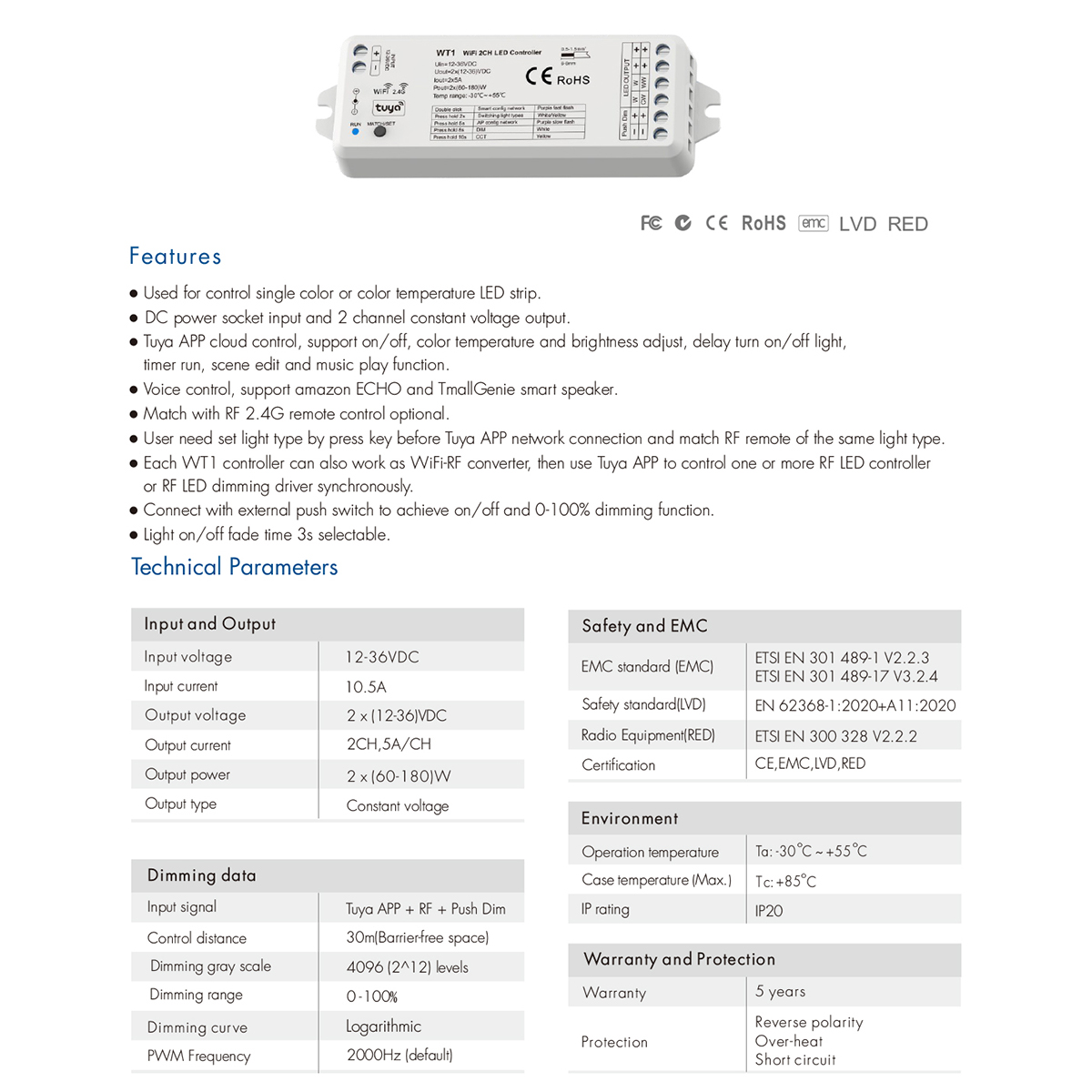 GloboStar® 71468 WT1 SKYDANCE DC WiFi & RF 2.4Ghz Dimmer High Speed Controller 2 Καναλιών DC 12-36V 2 x 5A 180W - Max 10A 180W - IP20 Μ11.5 x Π3.5 x Υ2cm - 5 Years Warranty 9 GloboStar® 71468 WT1 SKYDANCE DC WiFi & RF 2.4Ghz Dimmer High Speed Controller 2 Καναλιών DC 12-36V 2 x 5A 180W - Max 10A 180W - IP20 Μ11.5 x Π3.5 x Υ2cm - 5 Years Warranty - Image 7