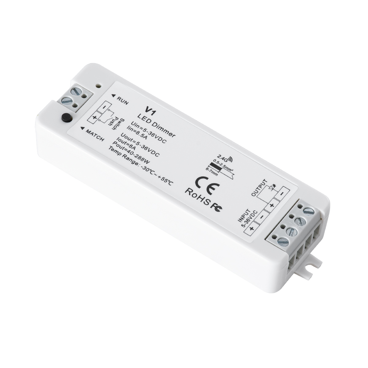 GLOBOSTAR® SKYDANCE-V1 71567 DC RF 2.4Ghz & Push Dimmer / Controller με 1 x 8A 288W Κανάλι DC 5-36V 8A 288W Max IP20 - RF 2.4Ghz & Push Dimming - Μ10 x Π3.5 x Υ2cm - 5 Χρόνια Εγγύηση 3 GloboStar® GLOBOSTAR® SKYDANCE-V1 71567 DC RF 2.4Ghz & Push Dimmer / Controller με 1 x 8A 288W Κανάλι DC 5-36V 8A 288W Max IP20 - RF 2.4Ghz & Push Dimming - Μ10 x Π3.5 x Υ2cm - 5 Χρόνια Εγγύηση