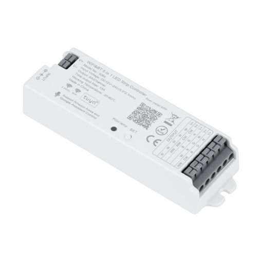 GloboStar® GLOBOSTAR® TUYA-WB5 73008 DC WiFi & Bluetooth Master Dimmer / Controller Υψηλής Ταχύτητας με 5 x 6A 72W Κανάλια DC 12-24V 15A 360W Max IP20 - WiFi & Bluetooth - Μ12.2 x Π3.8 x Υ2.2cm - 5 Χρόνια Εγγύηση