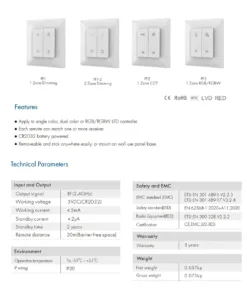 GloboStar® 73122 PF1-2 SKYDANCE Ασύρματο Επιτοίχιο Χειριστήριο 2 Group RF 2.4Ghz DC3V IP20 - Μ8.5 x Π8.5 x Υ1.7cm - 5 Χρόνια Εγγύηση 16 73122 7