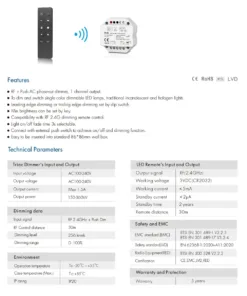 GloboStar® 73125 S1-B+R1 SKYDANCE ΣΕΤ Dimmer & Ασύρματο Χειριστήριο Αφής 1 Group RF 2.4Ghz 1.5A Max AC100-240V (360W) - DC 3V IP20 - 5 Χρόνια Εγγύηση 18 73125 10