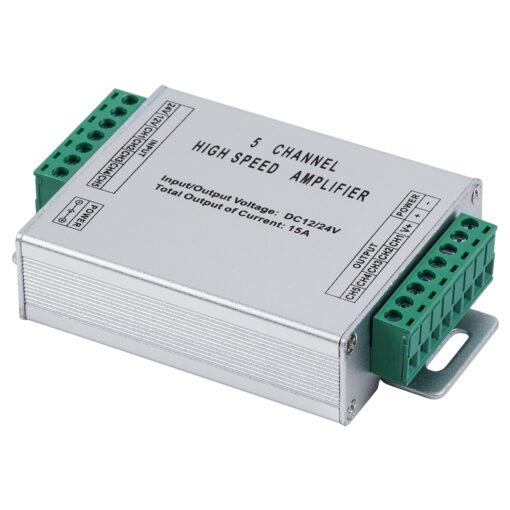 GloboStar® GloboStar® 73395 High Speed LED Amplifier 5 Channels - Ενισχυτής Σήματος Υψηλών Ταχυτήτων LED 5 Καναλιών DC 12-24V RGBW+WW Max 360W Μ10.5 x Π6.3 x Υ2.3cm