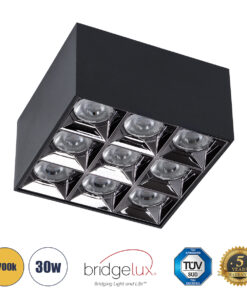 GloboStar® GloboStar® LUMINAR SUPERIOR 60337 Επιφανειακό LED Spot Downlight TrimLess 30W 4050lm 36° AC 220-240V IP20 Μ12 x Π12 x Υ6.6cm - Μαύρο με Κάτοπτρο Χρωμίου - Θερμό Λευκό 2700K - Bridgelux High Lumen Chip Gen2 - TÜV Certified Driver - 5 Years Warranty